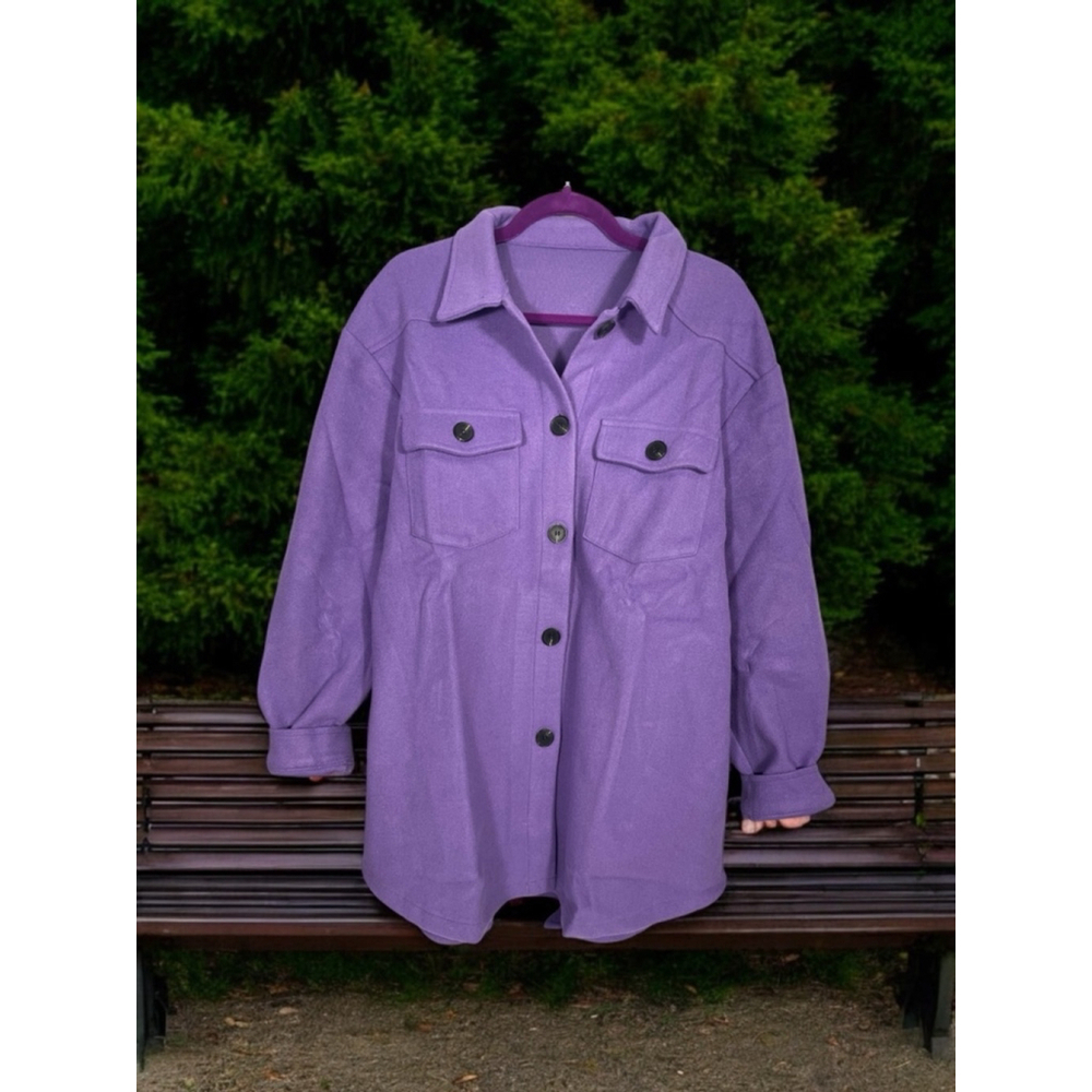 Women's 2XL Purple Cozy Button Down Shirt Jacket belt